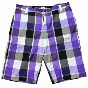 MEN’S ADIDAS PURPLE WHITE, AND BLACK PLAID SHORTS PREPPY GOLF BERMUDA EUC SZ 36